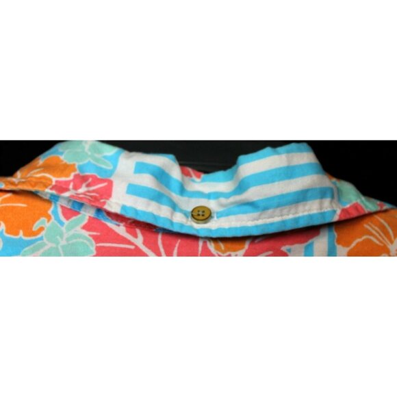 Vtg 80s 90s The Nutter From Dubbies Floral Hawaiian Shirt Mens S Blue Striped - Picture 7 of 8